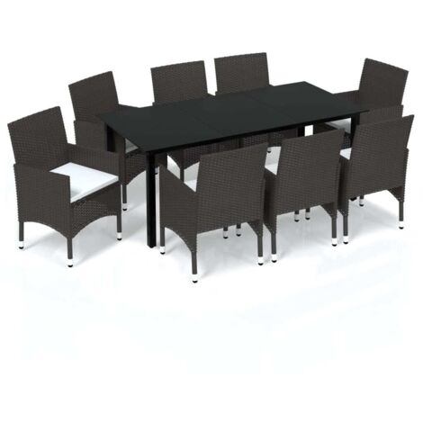 vidaXL Set Pranzo da Giardino 9 pz con Cuscini in Polyrattan Marrone