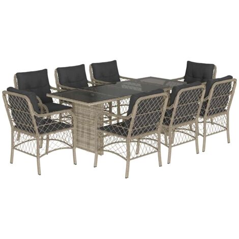 vidaXL Set Pranzo da Giardino 9pz con Cuscini Grigio Chiaro Polyrattan