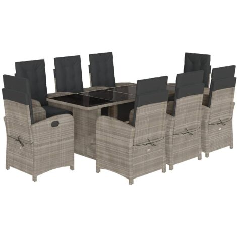 vidaXL Set Pranzo da Giardino 9pz con Cuscini Grigio Chiaro Polyrattan