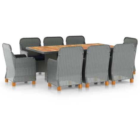 vidaXL Set Pranzo da Giardino 9pz con Cuscini Polyrattan Grigio Chiaro