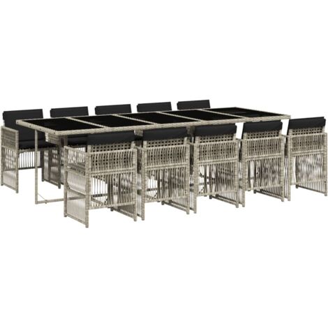 vidaXL Set Pranzo Giardino 11pz con Cuscini Grigio Chiaro Polyrattan