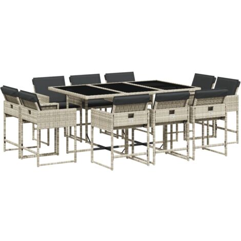 vidaXL Set Pranzo Giardino 11pz con Cuscini Grigio Chiaro Polyrattan