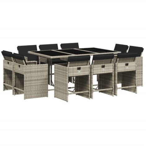 vidaXL Set Pranzo Giardino 11pz con Cuscini Grigio Chiaro Polyrattan