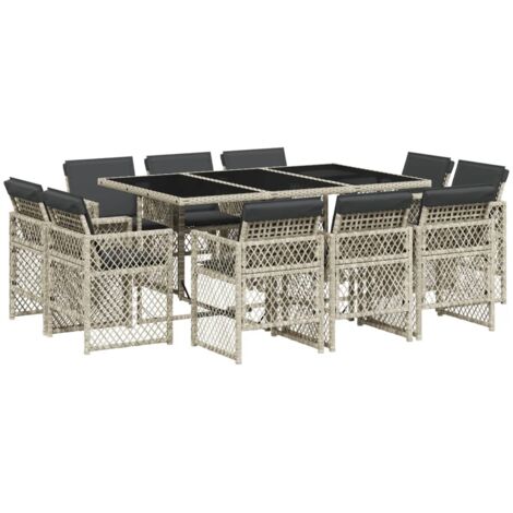 vidaXL Set Pranzo Giardino 11pz con Cuscini Grigio Chiaro Polyrattan