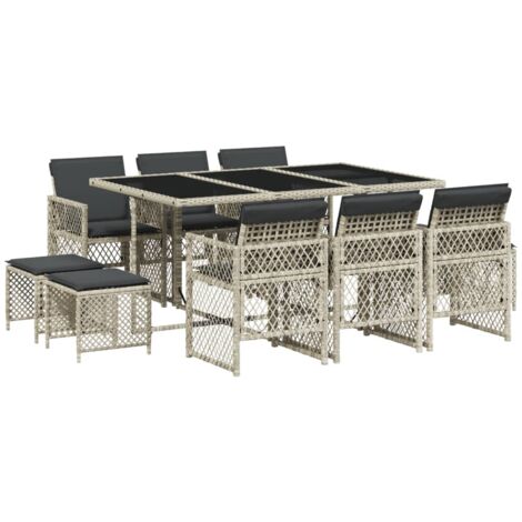 vidaXL Set Pranzo Giardino 11pz con Cuscini Grigio Chiaro Polyrattan