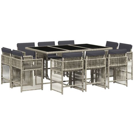 vidaXL Set Pranzo Giardino 11pz con Cuscini Grigio Chiaro Polyrattan