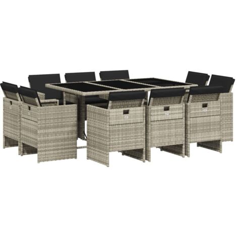 vidaXL Set Pranzo Giardino 11pz con Cuscini Grigio Chiaro Polyrattan