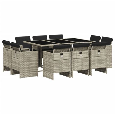 vidaXL Set Pranzo Giardino 11pz con Cuscini Grigio Chiaro Polyrattan