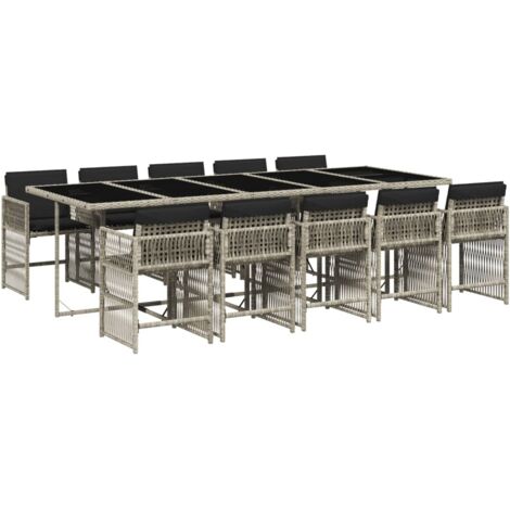 vidaXL Set Pranzo Giardino 11pz con Cuscini Grigio Chiaro Polyrattan