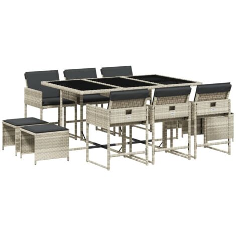 vidaXL Set Pranzo Giardino 11pz con Cuscini Grigio Chiaro Polyrattan