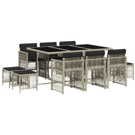 vidaXL Set Pranzo Giardino 11pz con Cuscini Grigio Chiaro Polyrattan