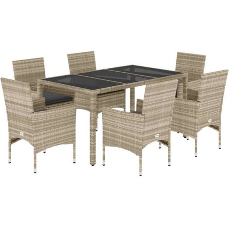 vidaXL Set Pranzo Giardino 7 pz Cuscini Grigio Chiaro Polyrattan Vetro