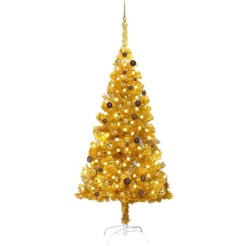 

vidaXL Set árbol de Navidad artificial LED y bolas dorado PET 210 cm