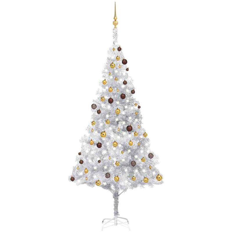 

vidaXL Set árbol de Navidad artificial LED y bolas plateado 240 cm PET