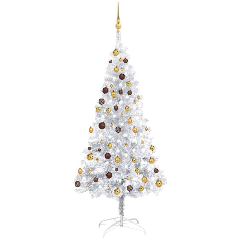 

Set árbol de Navidad artificial LED y bolas plateado PET 180 cm - Vidaxl