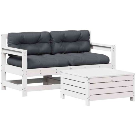 vidaXL Set Salotto da Giardino 3 pz Cuscini Legno Massello Pino Bianco