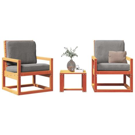 vidaXL Set Salotto da Giardino 3 pz Marrone Cera Legno Massello Pino