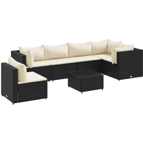 vidaXL Set Salotto da Giardino con Cuscini 7pz Nero Polyrattan