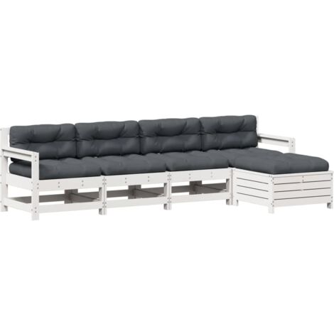 vidaXL Set Salotto Giardino 5pz con Cuscini Bianco Legno Massello Pino