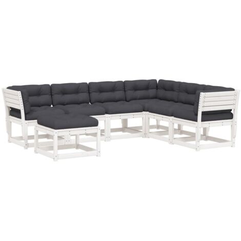vidaXL Set Salotto Giardino 7pz con Cuscini Bianco Legno Massello Pino