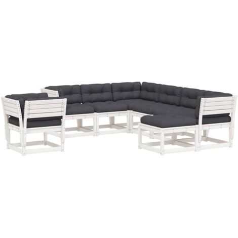 vidaXL Set Salotto Giardino 8pz con Cuscini Bianco Legno Massello Pino