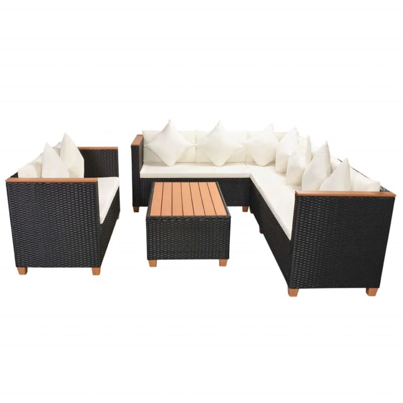 

vidaXL Set muebles de jardín 5 piezas y cojines ratán sintético negro - Negro