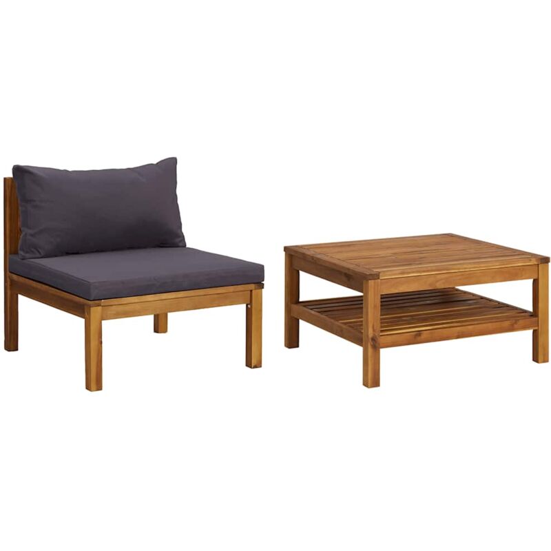 

vidaXL Set sofás jardín 2 pzas con cojines gris oscuro madera acacia - Marrón