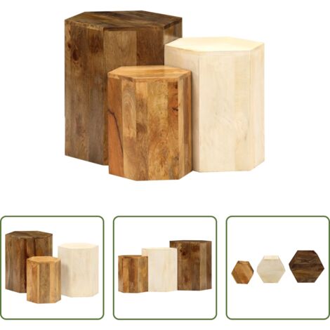 vidaXL Set tavolini -  Set Tavolini da Salotto 3 pz in Legno Massello di Mango