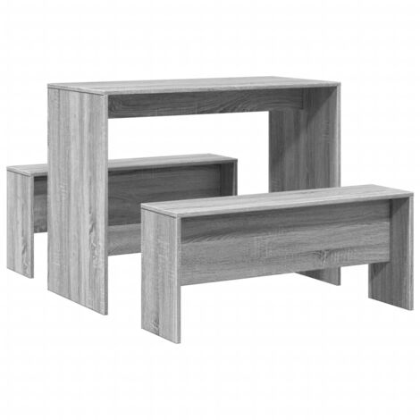 vidaXL Set Tavolo da Pranzo e Panche 3 pz Grigio Sonoma in Truciolato