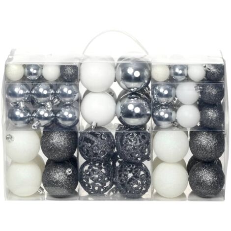 vidaXL Set Weihnachtskugeln 100 Stück 3/4/6 cm Weiß/Grau