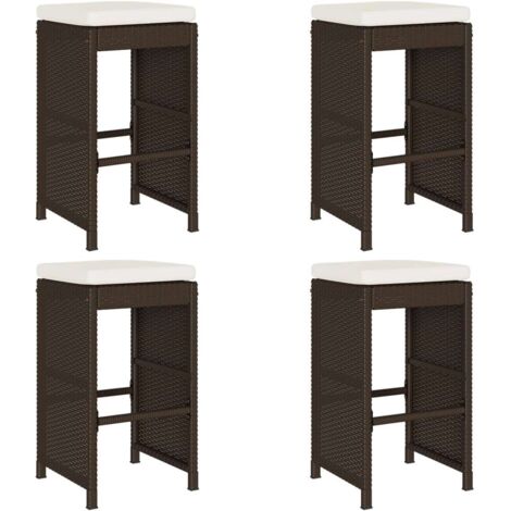 vidaXL Sgabelli Bar da Giardino con Cuscini 4 pz Marroni in Polyrattan