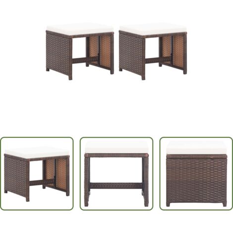 vidaXL Sgabelli con cuscino -  Sgabelli da Giardino 2 pz con Cuscini in Polyrattan Marrone