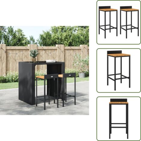 - vidaXL Sgabelli da Bar 2pz Neri Polyrattan e Legno Massello di Acacia -