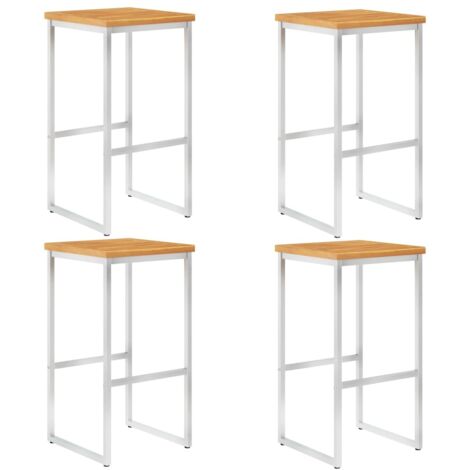 vidaXL Sgabelli da Bar 4 pz in Legno Massello di Acacia e Acciaio Inox