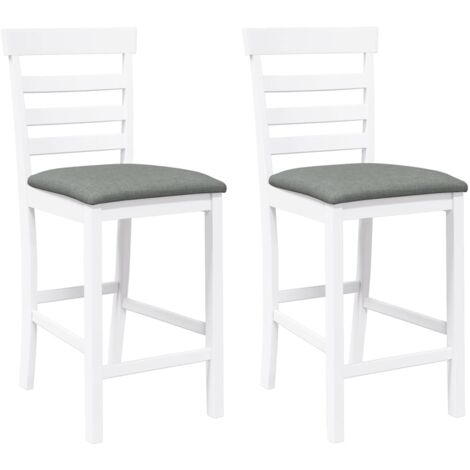 vidaXL Sgabelli da Bar con Cuscini 2 pz Bianco Legno Massello di Hevea