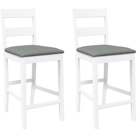 vidaXL Sgabelli da Bar con Cuscini 2 pz Bianco Legno Massello di Hevea