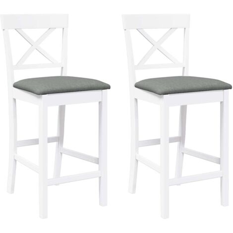 vidaXL Sgabelli da Bar con Cuscini 2 pz Bianco Legno Massello di Hevea