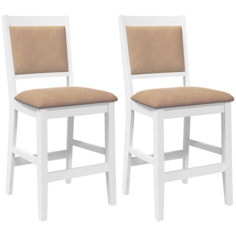 vidaXL Sgabelli da Bar con Cuscini 2 pz Bianco Legno Massello di Hevea