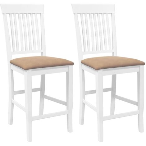 vidaXL Sgabelli da Bar con Cuscini 2 pz Bianco Legno Massello di Hevea