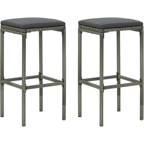 vidaXL Sgabelli da Bar con Cuscini 2 pz Grigi in Polyrattan
