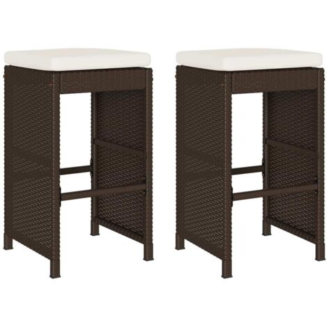 vidaXL Sgabelli da Bar con Cuscini 2 pz Marroni in Polyrattan