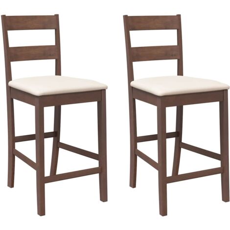 vidaXL Sgabelli da Bar con Cuscini 2pz Marrone Legno Massello di Hevea