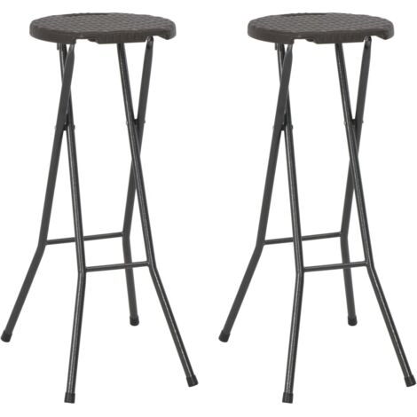 vidaXL Sgabelli da Bar Pieghevoli 2 pz HDPE e Acciaio Marroni Rattan
