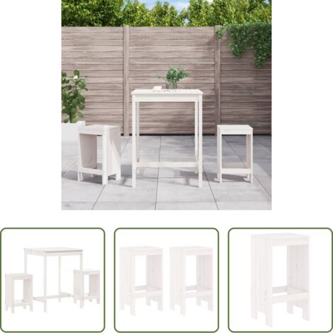 vidaXL Sgabelli da bar -  Set Bar da Giardino 3 pz Bianco in Legno Massello di Pino