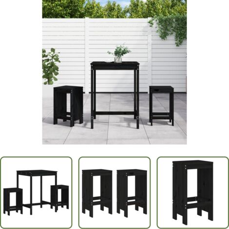 vidaXL Sgabelli da bar -  Set Bar da Giardino 3 pz Nero in Legno Massello di Pino