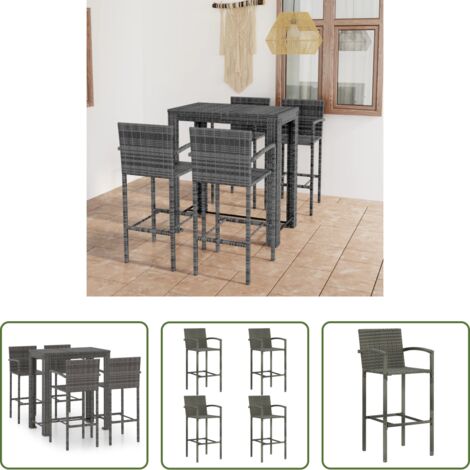 vidaXL Sgabelli da bar -  Set Bar da Giardino 5 pz con Braccioli in Polyrattan Grigio