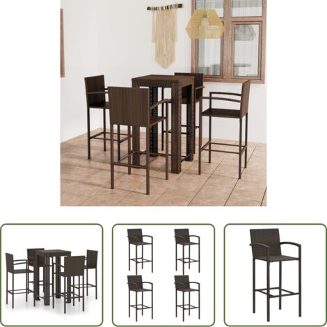 vidaXL Sgabelli da bar -  Set Bar da Giardino 5 pz con Braccioli in Polyrattan Marrone