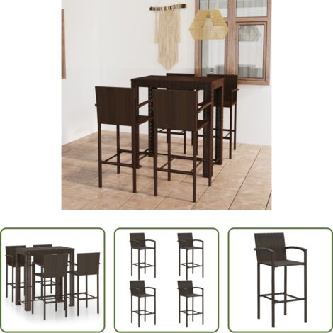 vidaXL Sgabelli da bar -  Set Bar da Giardino 5 pz con Braccioli in Polyrattan Marrone