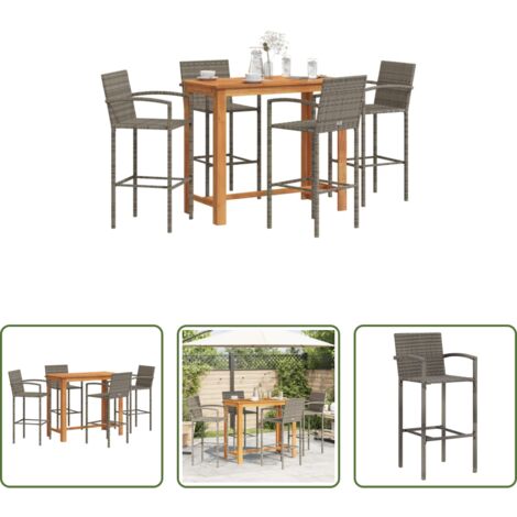 vidaXL Sgabelli da bar -  Set Bar Giardino 5pz Grigio Legno Massello Acacia e Polyrattan