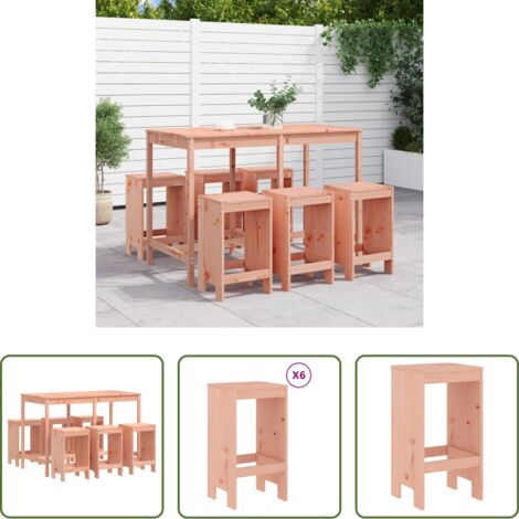 vidaXL Sgabelli da bar -  Set da Bar da Giardino 7 pz in Legno Massello di Douglas